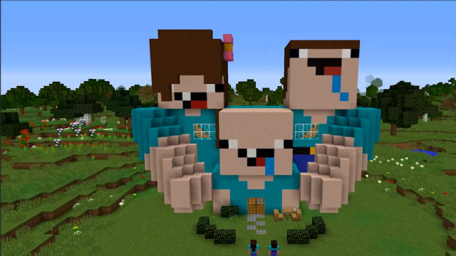 我的世界:阿呆一家三口出动,造出了全家福