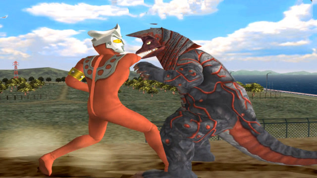 奥特曼格斗大作战:格斗之王雷欧使用雷欧飞踢打败怪兽火焰哥尔赞