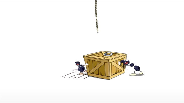 蚂蚁:蚂蚁搬箱子,但是箱子太沉了,两蚂蚁吃奶劲都快用上了