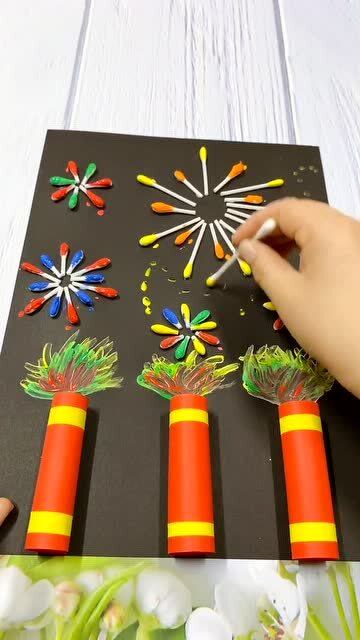 棉签这样做太好看了,好喜欢烟花啊