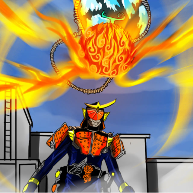 当铠武使用艾斯烧烧果实变身