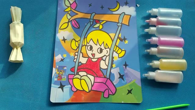 沙画 荡秋千的小女孩 智力手工diy亲子游戏 儿童沙画教程