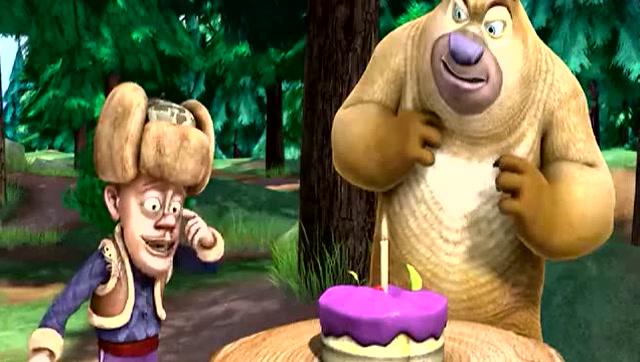 光头强吃上生日蛋糕还真难!