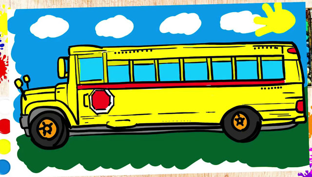 给宝宝画画漂亮校车,亲子简笔画涂颜色