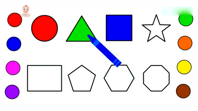 少儿益智早教 彩色蜡笔绘画几何形状并涂色学习英语
