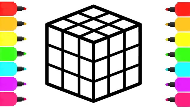 亲子涂色简笔画:魔方画画