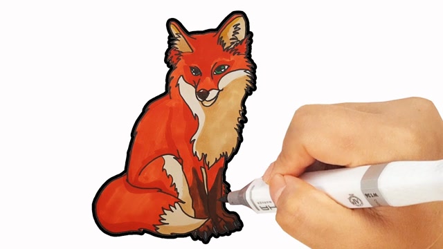 亲子涂色简笔画:漂亮小狐狸画画