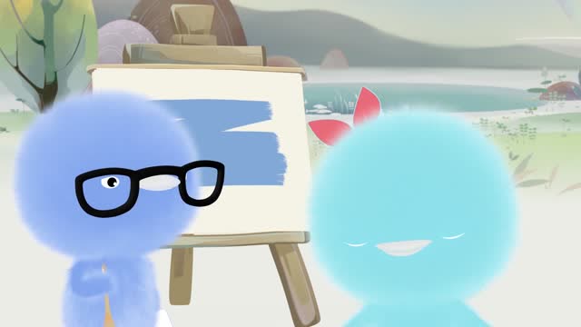 《小鸡彩虹》小蓝鸡给纸上画了蓝天,跟天空好搭配哦