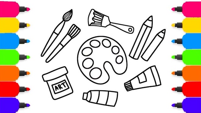 趣味简笔画:画调色板 油彩笔