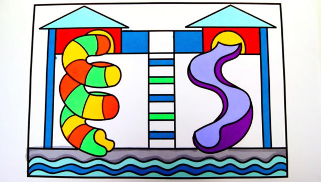 水上世界游乐场滑梯简笔画儿歌