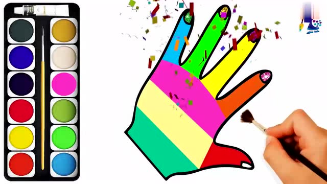 儿童彩绘学习画手给手涂上七彩颜色幼儿简笔画创意美术