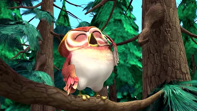 图图听光头强讲故事都听得困了,他要回去睡觉了