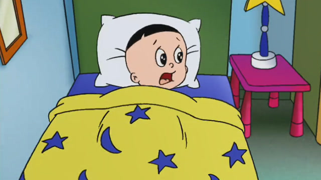 大头儿子正在睡觉,突然外面打雷了吓了他一跳