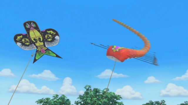 熊大熊二和光头强放风筝斗法,强哥的毛毛虫败下阵来