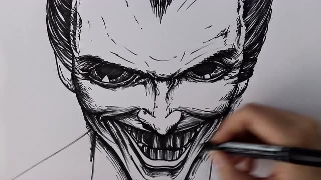 黑白线条 蝙蝠侠小丑美国动漫 手稿微手绘