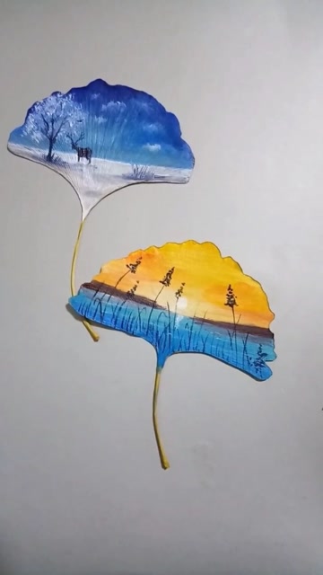 用银杏树叶画丙烯画