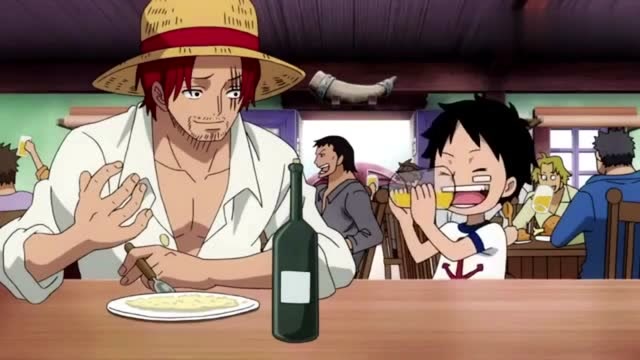 《海贼王》:香克斯套路路飞,递了一杯果汁!