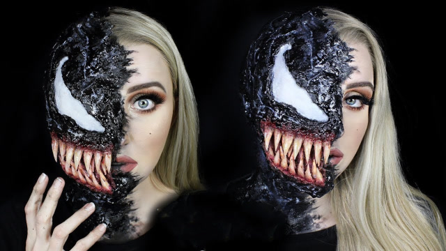 美女自制"毒液"面具,恕我直言,戴上后的效果也是没谁了