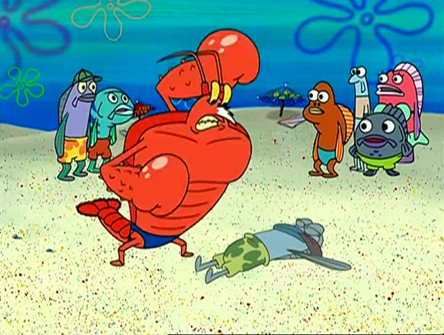 海绵宝宝看着拉里救出了落水的人,感觉这份工作太棒了!