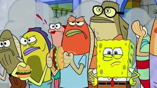 海绵宝宝-海绵宝宝领导了顾客和肌肉男的战争,完美胜利