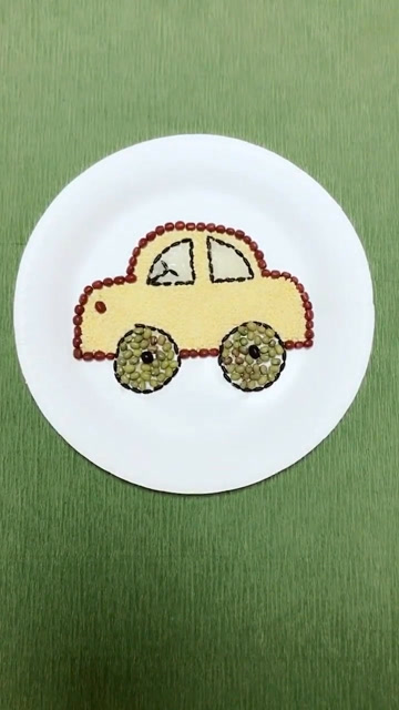 豆子制作小汽车幼儿园手工作业