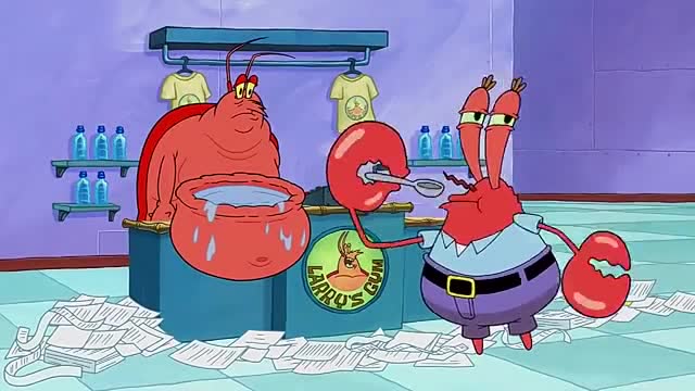 海绵宝宝虾霸开了免费健身房以后,蟹老板就叫他赔钱哥