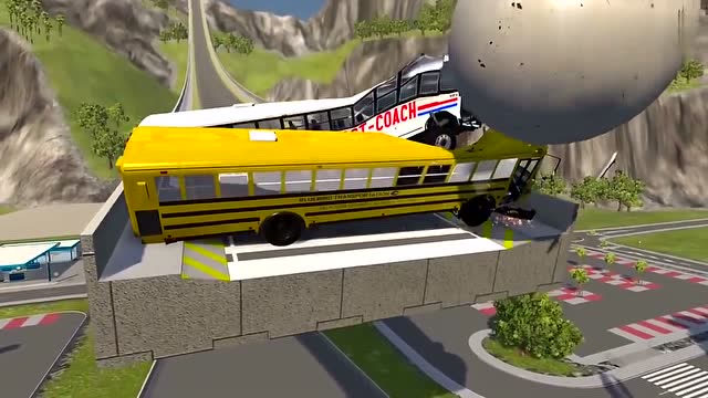 beamng:巨大的50吨水泥球从高空滚落冲向装甲车,画面太酸爽啦