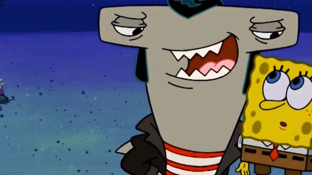 海绵宝宝和鲨鱼帮派午夜海底转悠,拉风极了