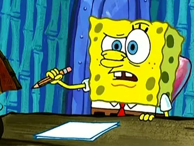 海绵宝宝:钟表六点钟报时了,海绵宝宝准备开始写作业