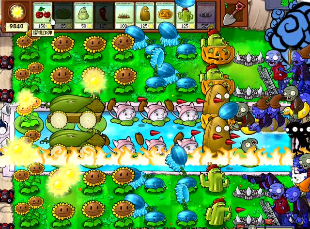 植物大战僵尸:拖拉机僵尸不停地进攻,可是每次都败给了地刺王