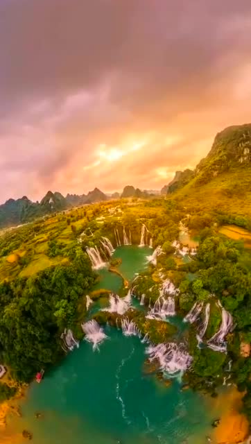 航拍广西德天瀑布 此景只应天上有, 太美!