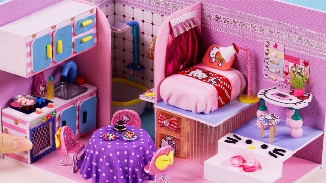 给芭比做凯蒂猫主题迷你房间,成品非常可爱,小朋友都喜欢