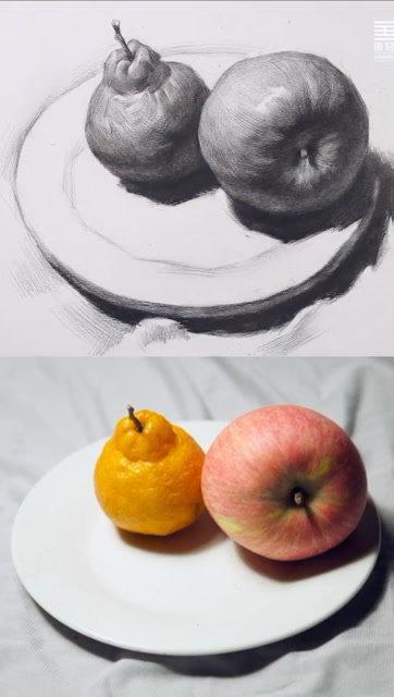 素描画水果盘子图片