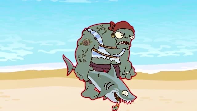 植物大战僵尸:僵尸被鲨鱼追,快把它吃掉!