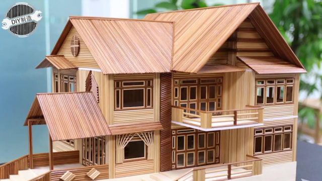 小木棒制作房屋,大神脑洞真大,成品看着好精致!
