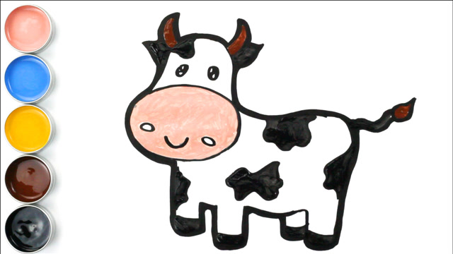宝宝画画奶牛彩绘涂色启蒙英语颜色早教育儿