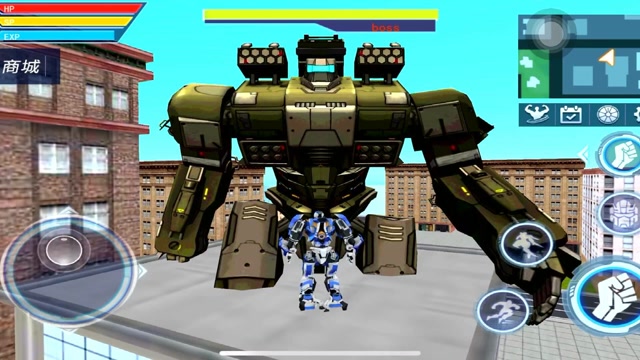 变形机器人英雄,鲨鱼机器人挑战巨大机甲boss