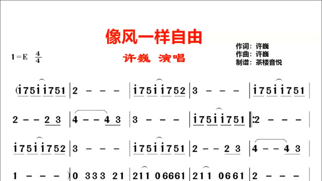 许巍经典老歌像风一样自由视听简谱就像你的温柔无法挽留