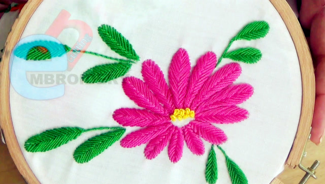 手工刺绣diy创意手工鱼骨针法缝制漂亮的绣花图案