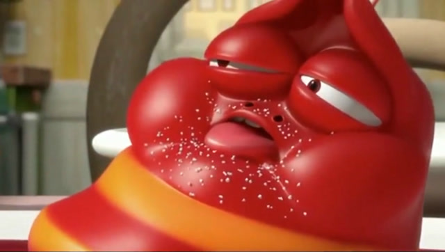 爆笑虫子-红虫啃着高热量食物胖到爆炸,黄虫不再吃香肠变养生虫