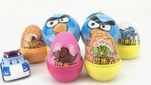 糖糖亲子游戏  珀利警车拆愤怒的小鸟奇趣蛋 捣蛋龙恐龙蛋