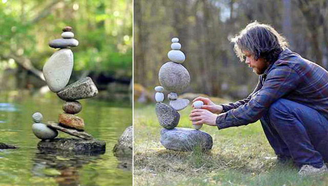 瑞典邮递员成网红 能让石头"听话"摆奇特造型