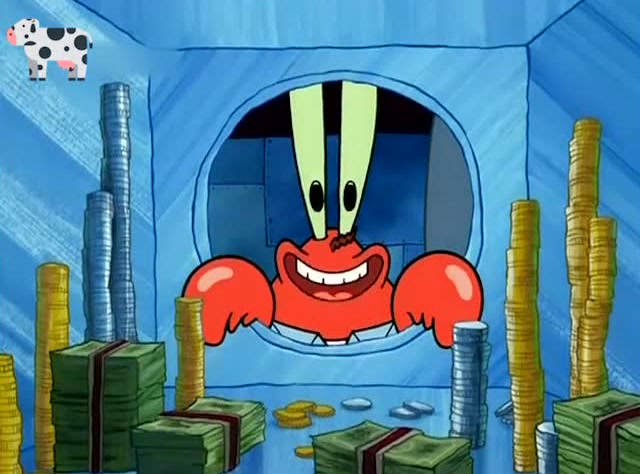 海绵宝宝:蟹老板又在看他的保险柜了,里边的有好多钱啊