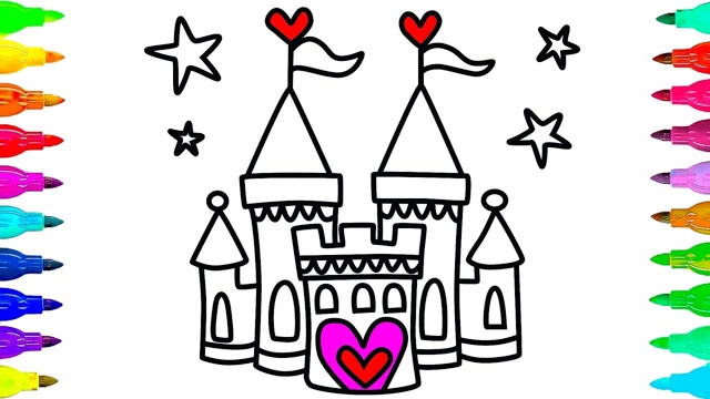 儿童涂色画:漂亮的城堡画画
