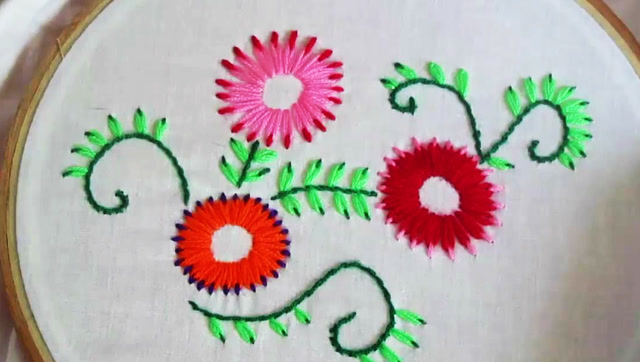 手工刺绣:用菊叶绣针法缝制漂亮的花纹