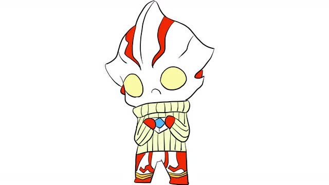 穿着毛衣的q版梦比优斯奥特曼儿童卡通简笔画