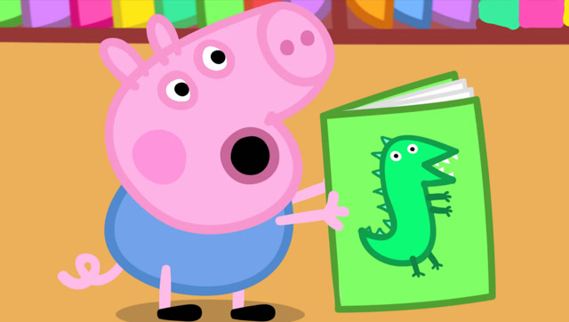 小猪乔治很喜欢阅读关于恐龙先生的故事书