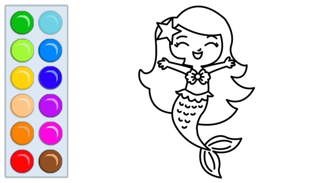 亲子涂色画:漂亮的美人鱼公主