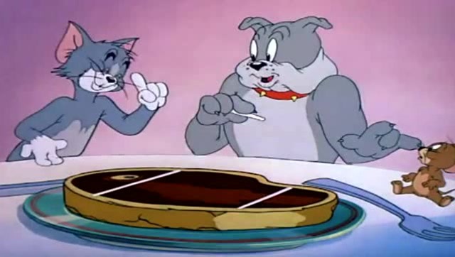 《猫和老鼠》它们三发现了一块肉,如何才能分匀称呢?