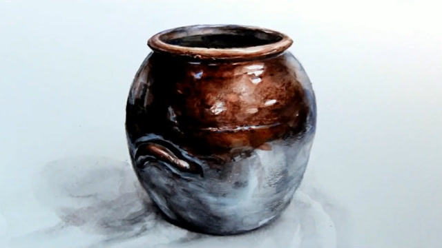 基础水彩画:手绘静物缸体积感很强